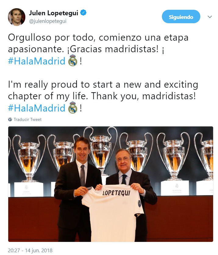 Primer mensaje en redes de Lopetegui