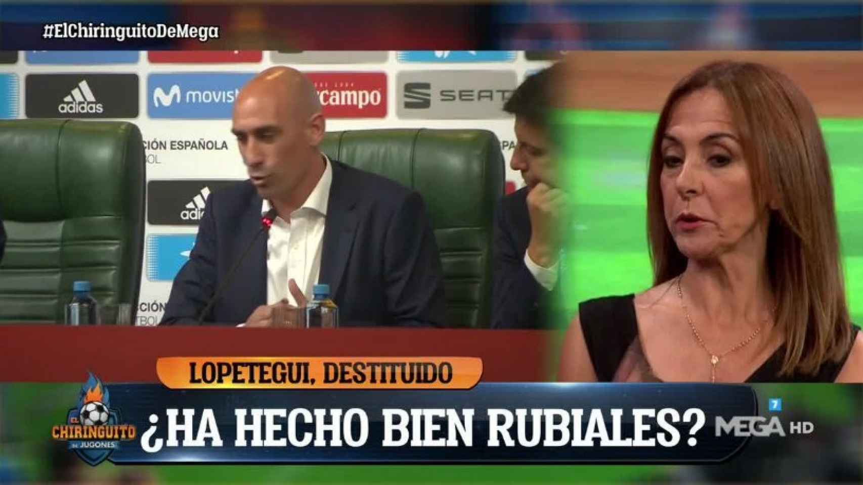 Carme Barceló apoyó a Luis Rubiales en El Chiringuito. Foto: Twitter (@elchiringuitotv)