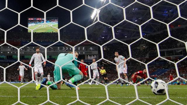 De Gea en la jugada del penalti del 1-0 de Cristiano.