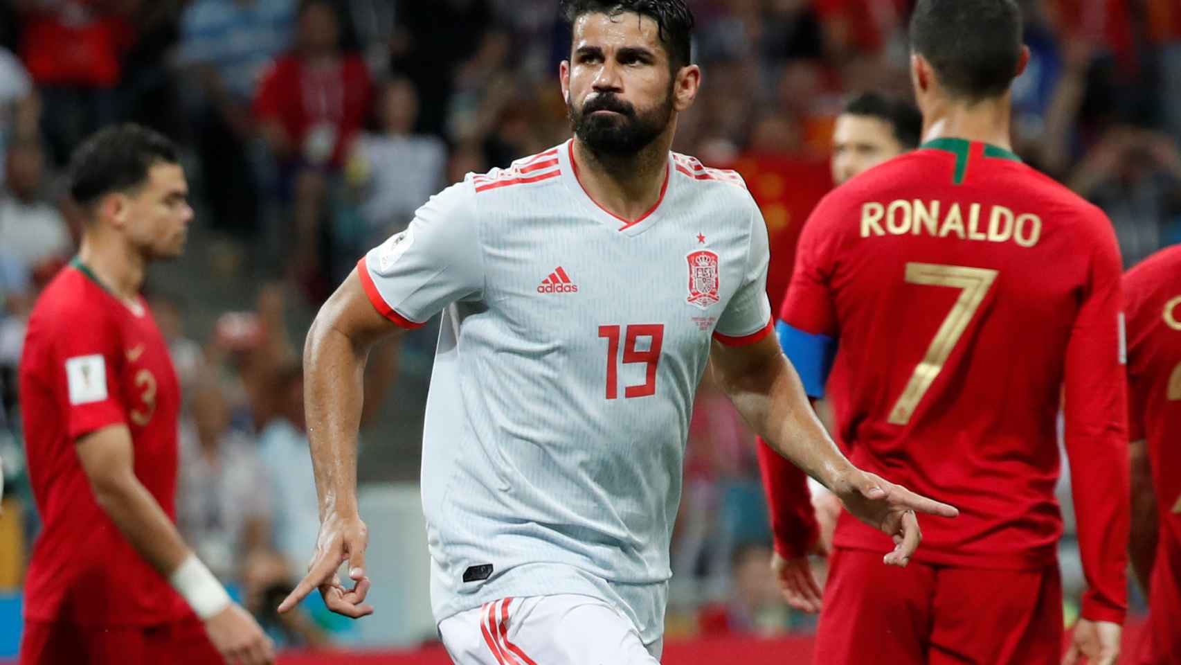 Diego Costa celebra el gol de España.
