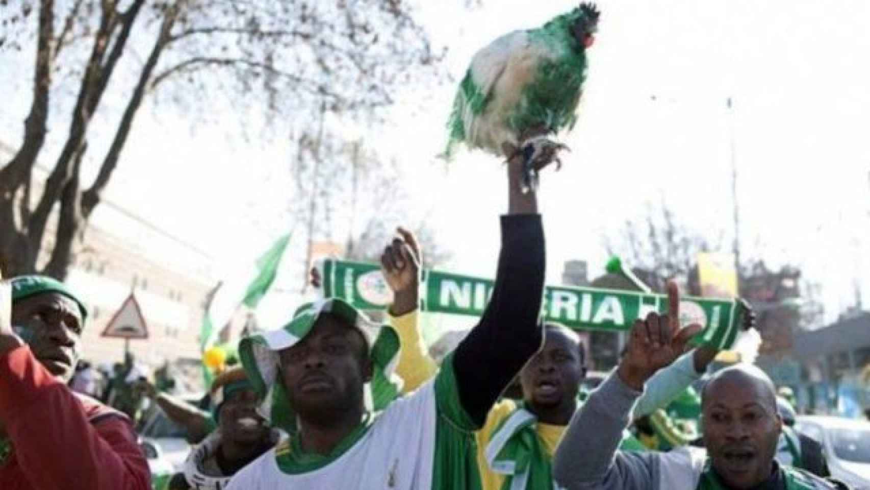 Los aficionados nigerianos suelen acudir a los estadios con gallinas para animar a su equipo.