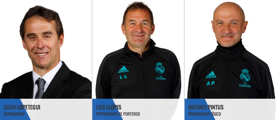 Pintus y Llopis continúan en la web del Real Madrid como parte del cuerpo técnico de Lopetegui