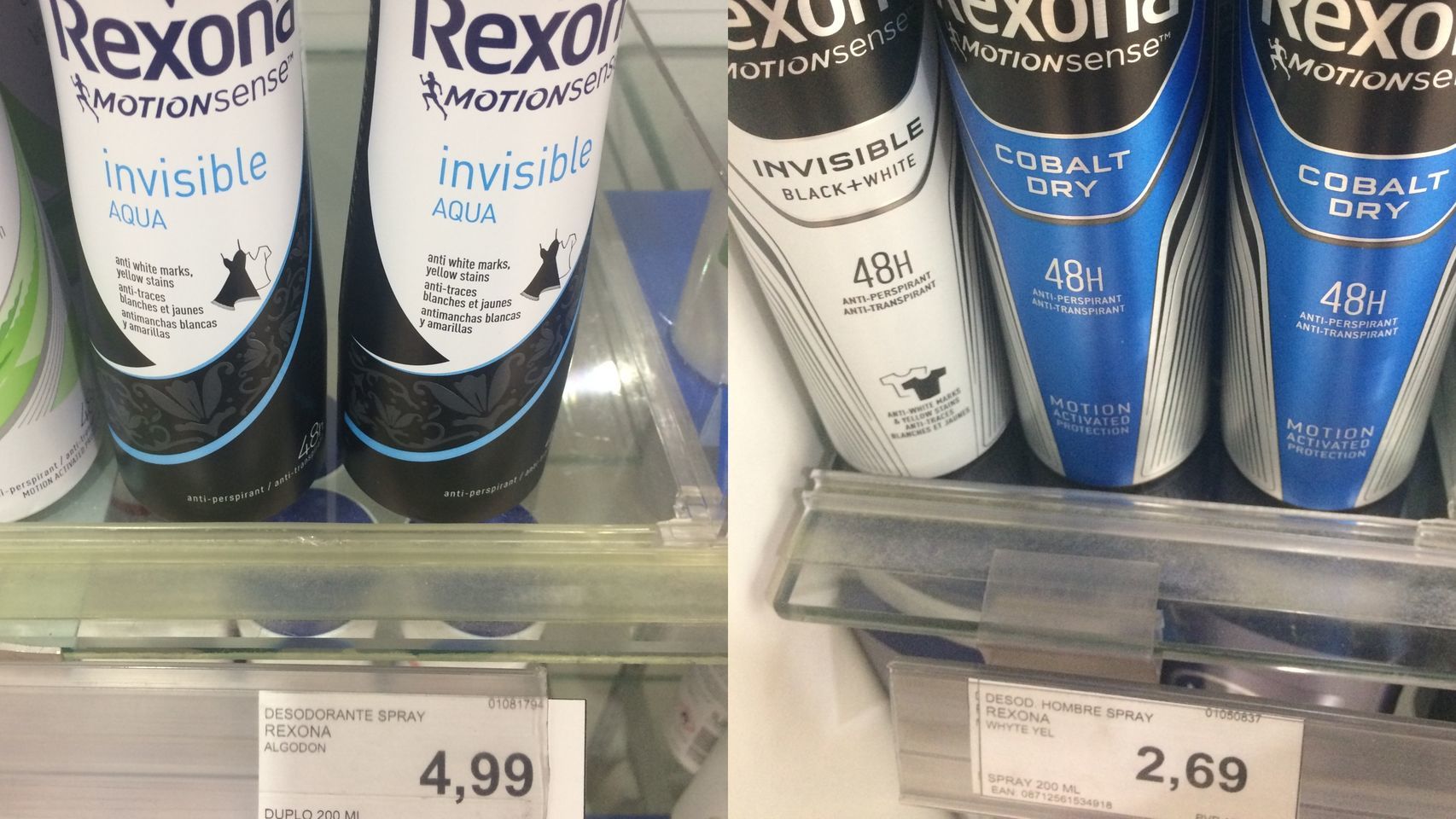 La clara diferencia de precio entre un desodorante masculino y otro femenino.
