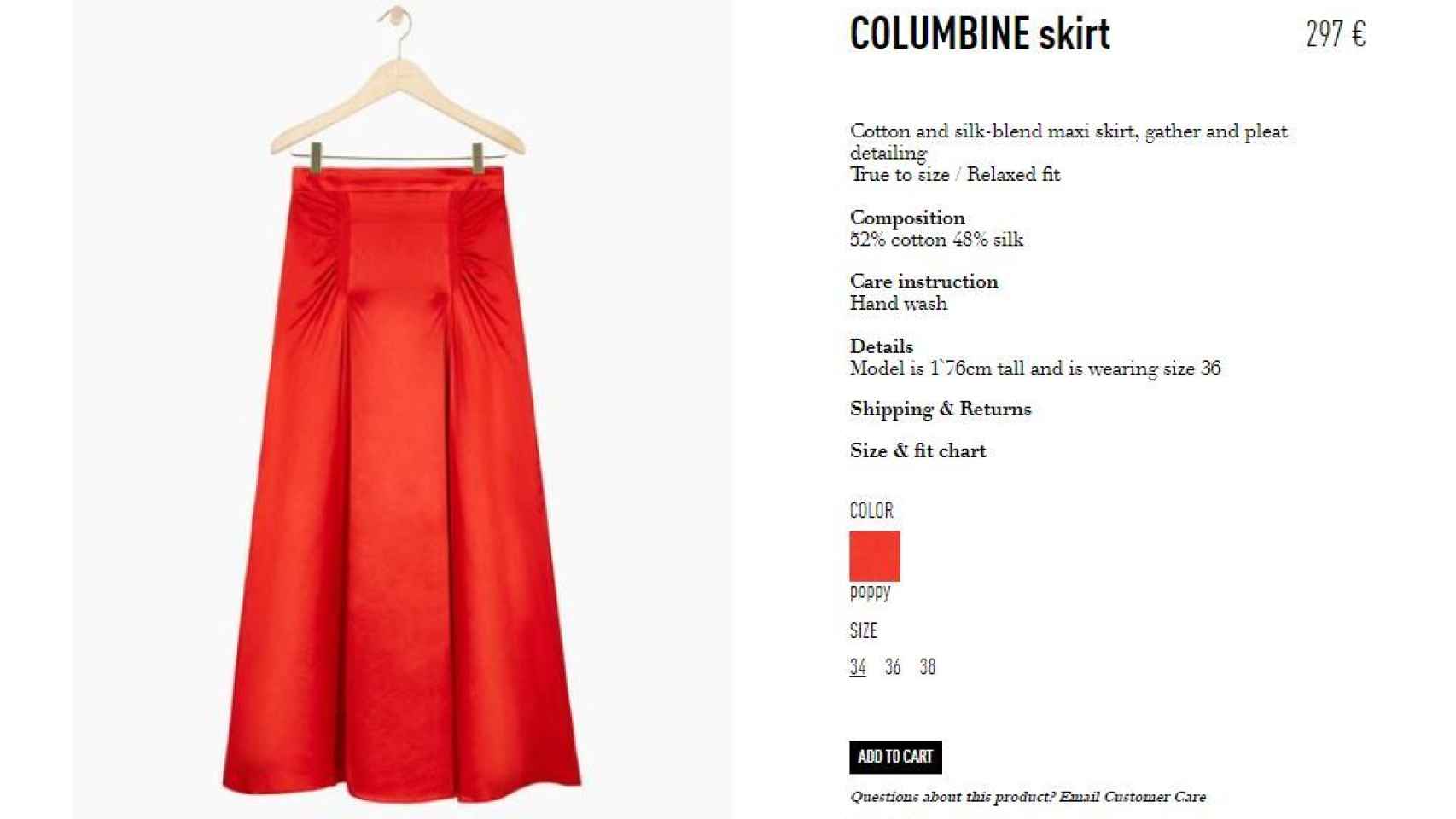 Captura de la compra online  de la falda.