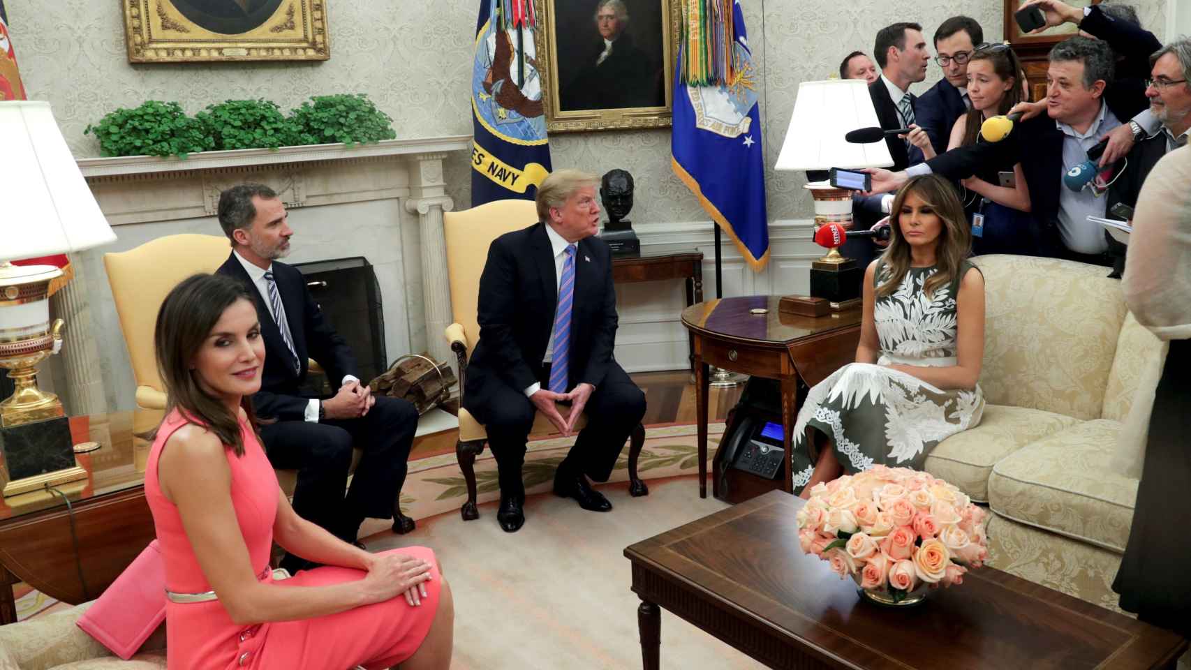 Los reyes junto al matrimonio Trump en el despacho oval.