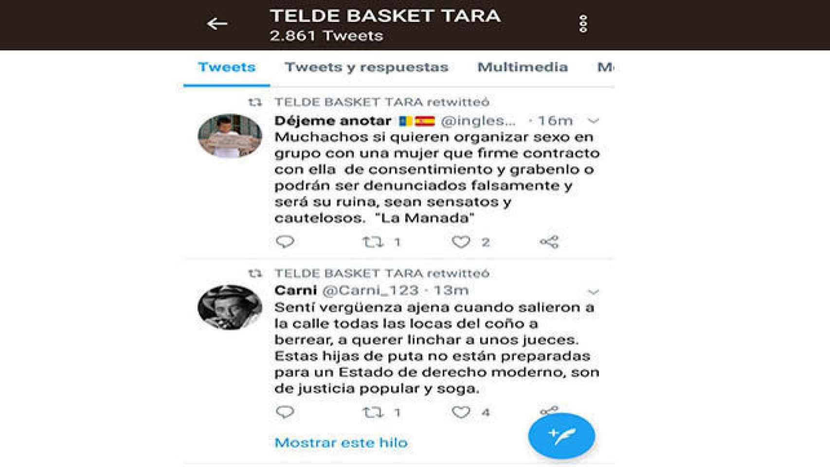 Un club de baloncesto echa a su CM por tuitear contra la víctima de La Manada