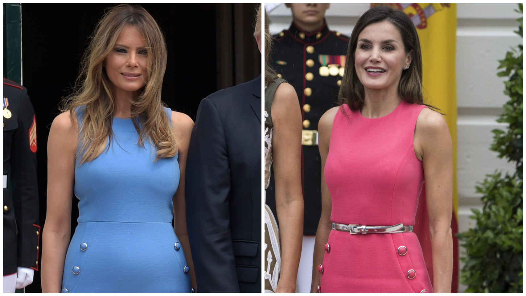 En la izquierda, Melania Trump hace un año, y a la derecha Letizia en la visita a la Casa Blanca.