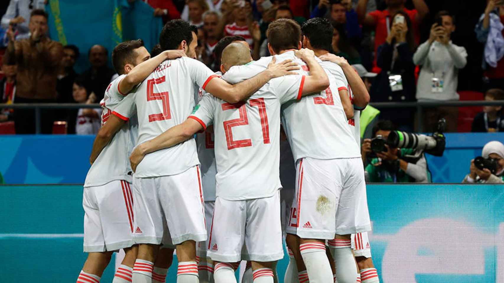 La selección española celebra un gol ante Irán Foto: Twitter(@Sefutbol)