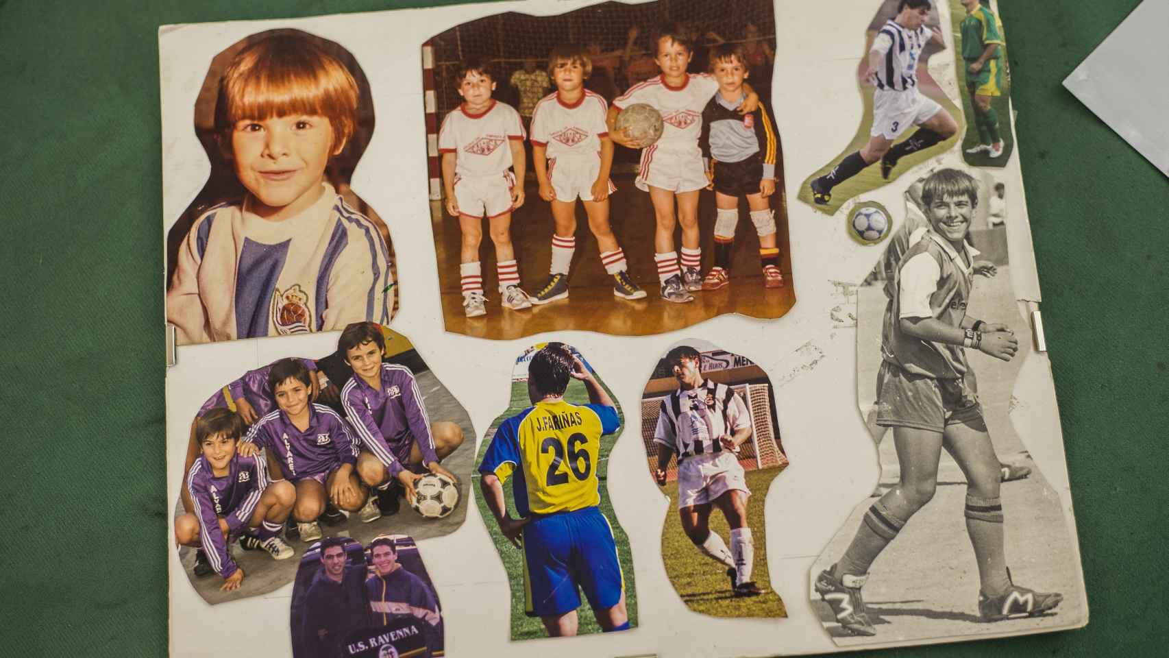 Collage con fotos de Julio Fariñas en su época como jugador profesional llevado a cabo por sus propios hijos.