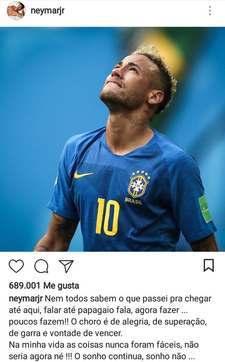 El mensaje de Neymar tras llorar después de la victoria de Brasil