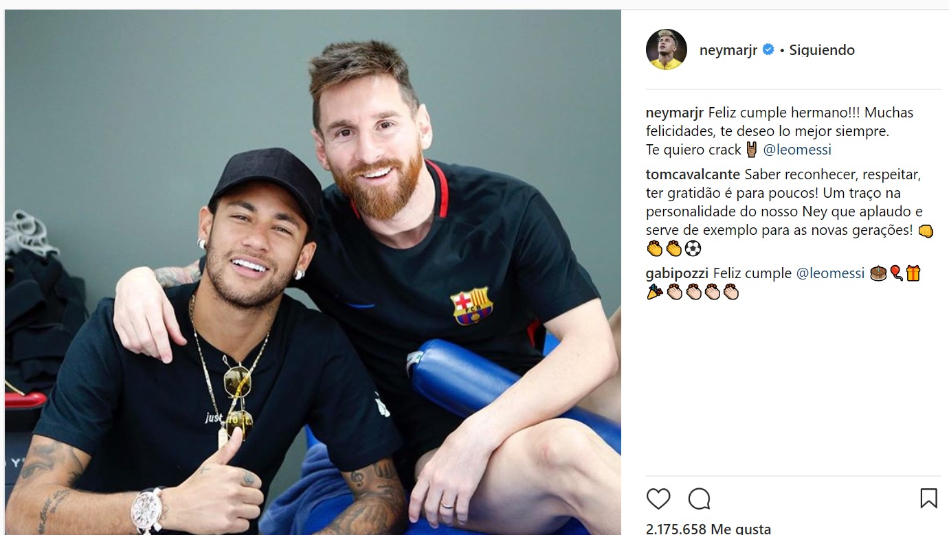 Felicitación de Neymar a Messi