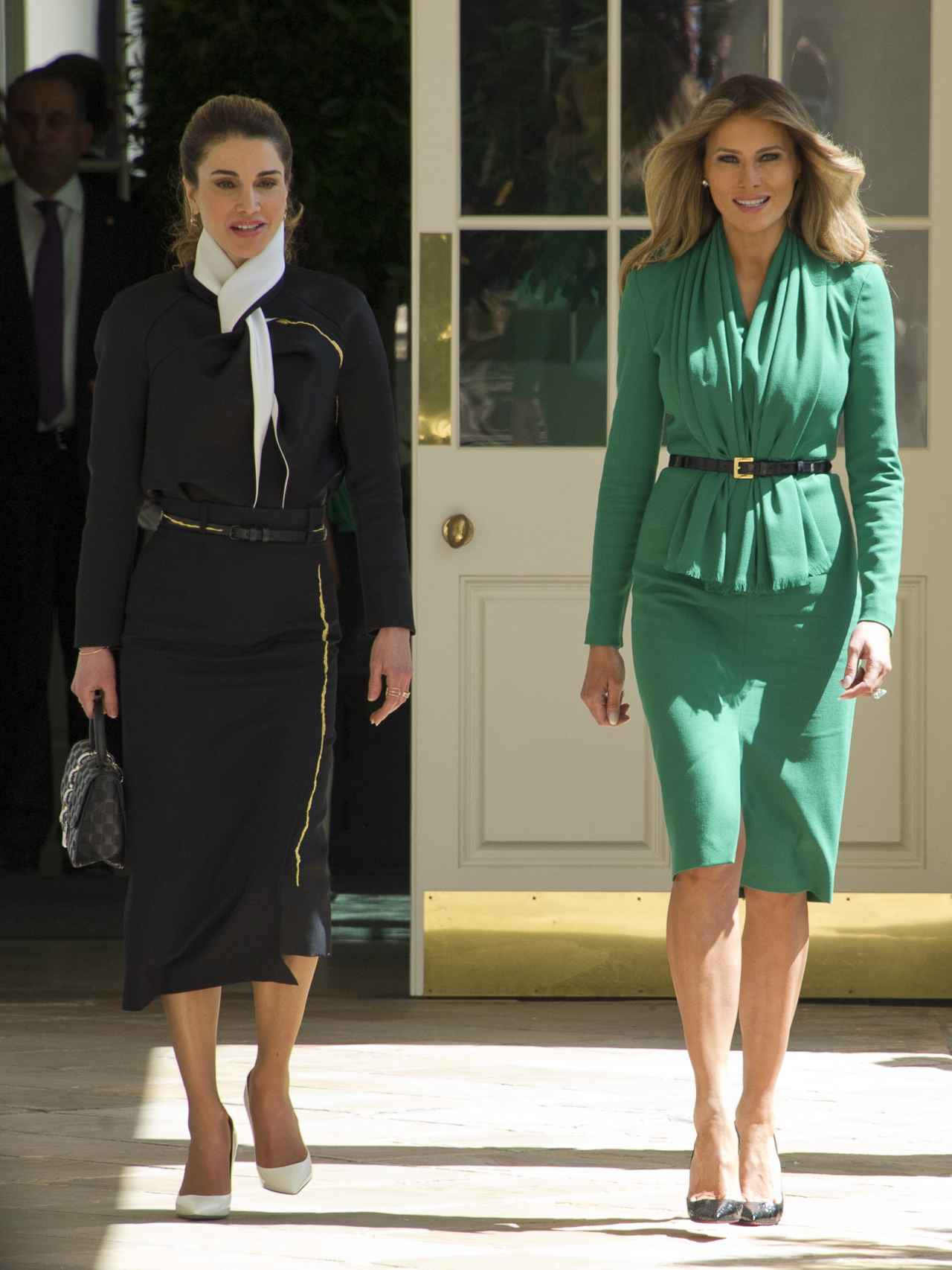 Melania Trump y la reina Rania de Jordania en la Casa Blanca.