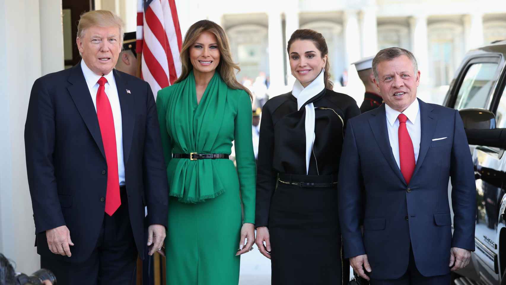 El rey Abdallá, Melania Trump, Rania de Jordania y Donald Trump.