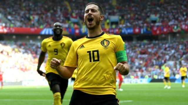 Hazard celebra uno de sus goles durante el Mundial.