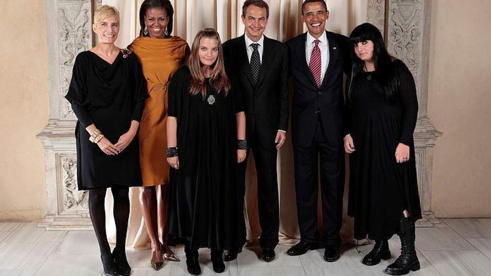 Barack y Michelle Obama junto a Zapatero, Sonsoles Espinosa y sus hijas, Laura y Alba.