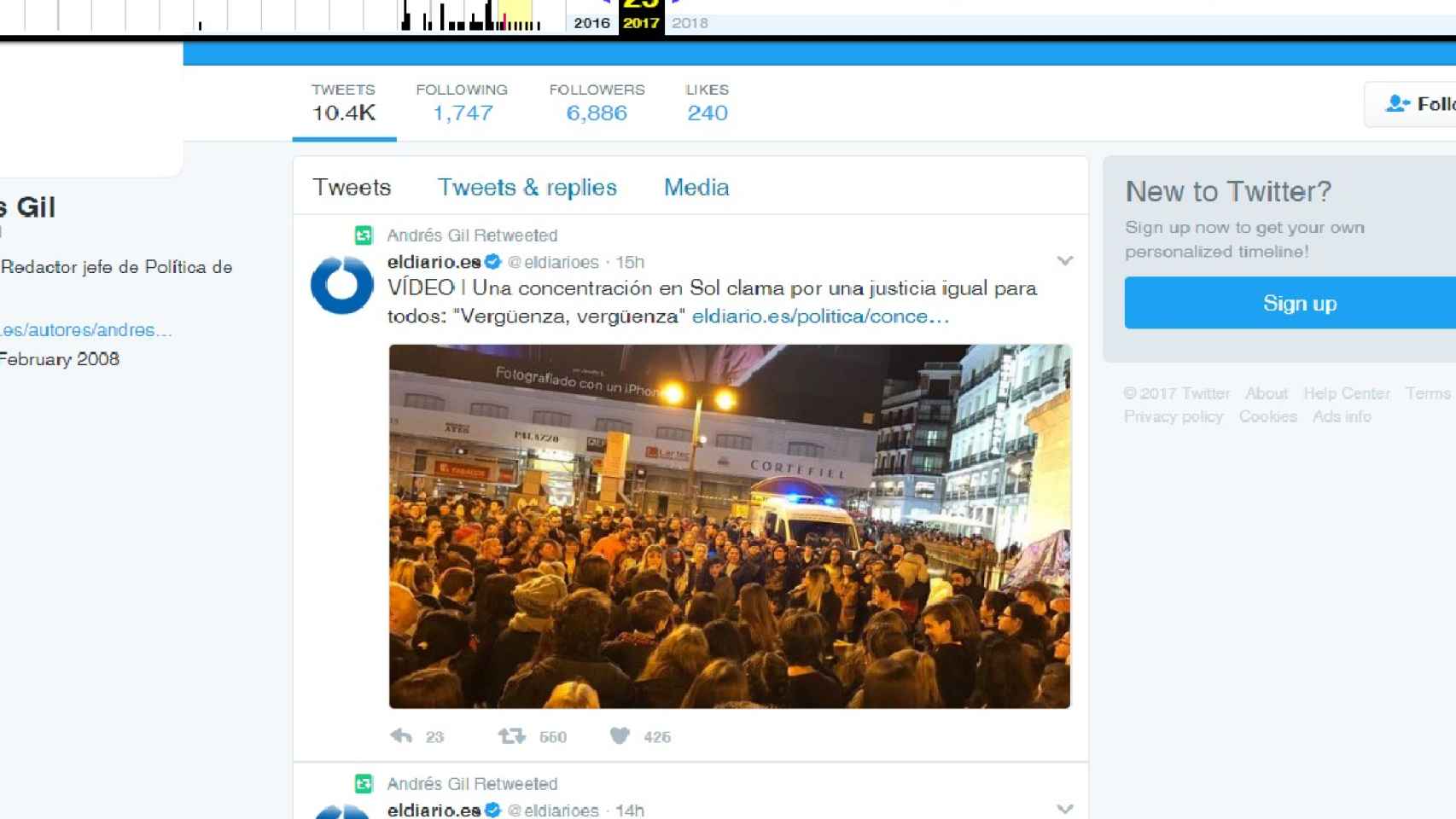 Captura de pantalla del twitter de Andrés Gil del 25 de febrero de 2017.