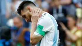 Leo Messi, cabizbajo, tras ser eliminado del Mundial 2018.