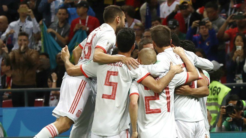 España celebra el gol de la victoria ante Irán. Foto: Twitter (@SeFutbol)