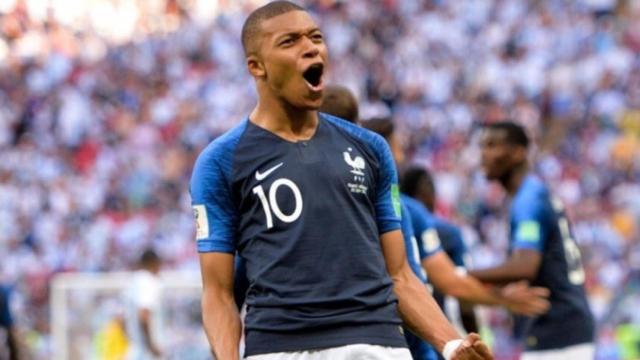 Mbappé, en la victoria de Francia ante Argentina en el Mundial. Foto: Twitter (@KMbappe)