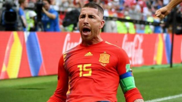 Sergio Ramos celebra su gol contra Rusia. Foto Twitter (@FIFAWorldCup)