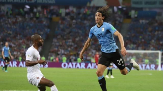 Cavani, en el Uruguay - Portugal. Foto: Twitter (@Uruguay)