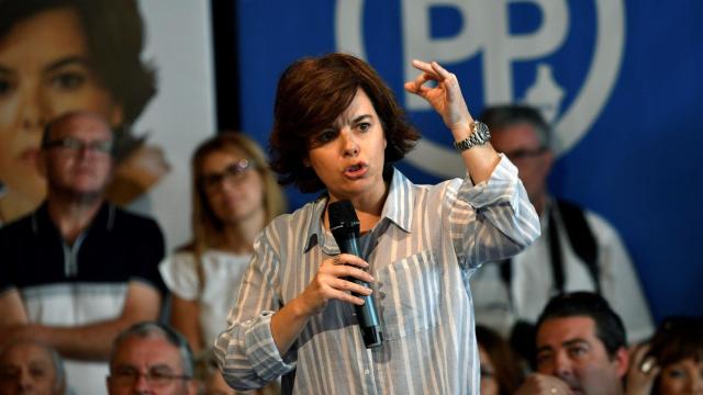 Soraya Sáenz de Santamaría durante su acto de campaña hoy en Almería.