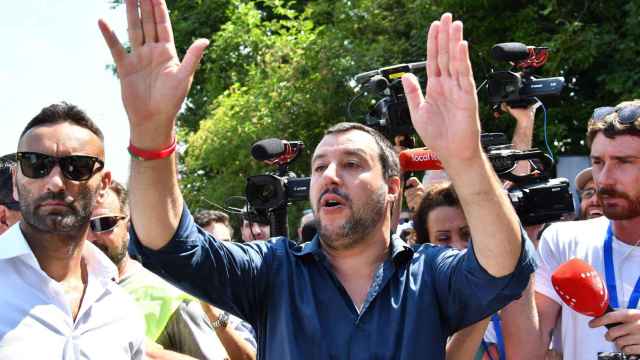 Salvini, durante el acto de la Liga Norte, este domingo.