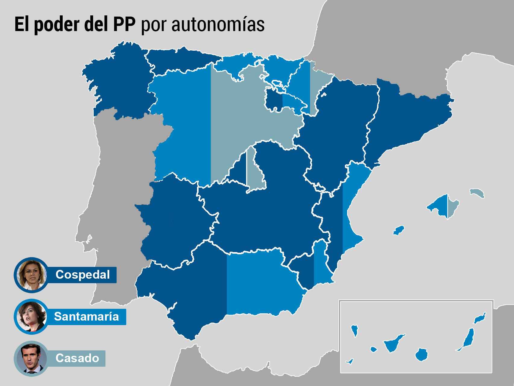 El reparto del poder del PP por autonomías.
