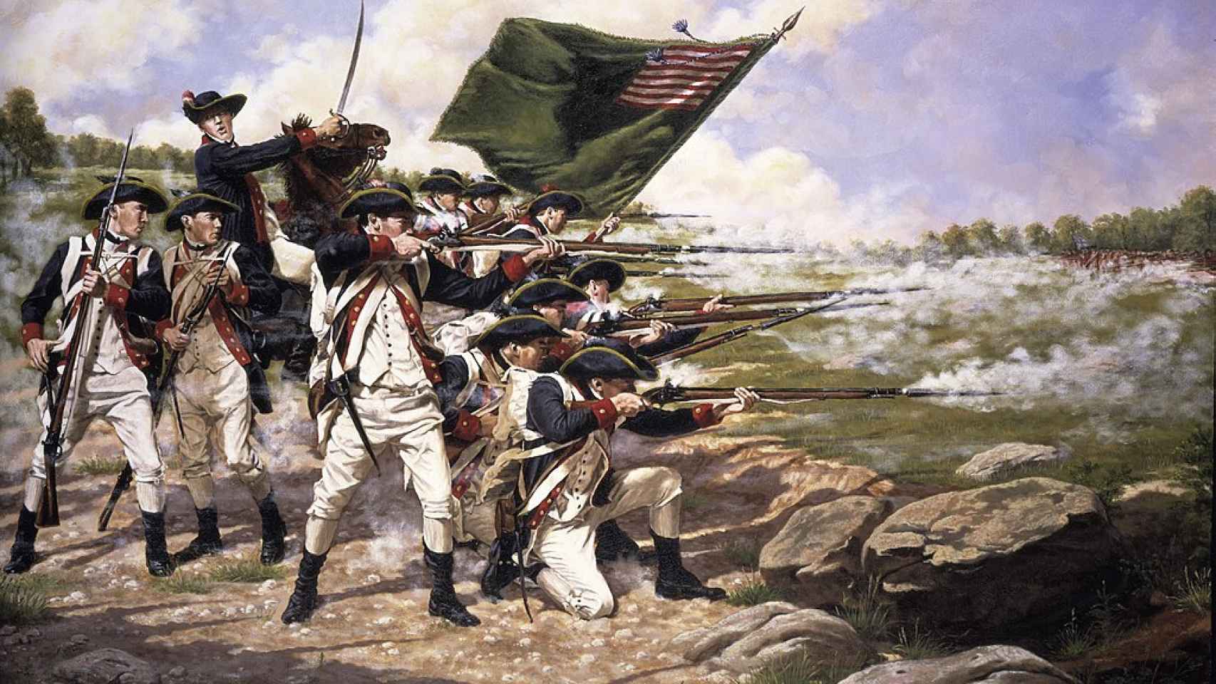 Soldados americanos en la batalla de Long Island.