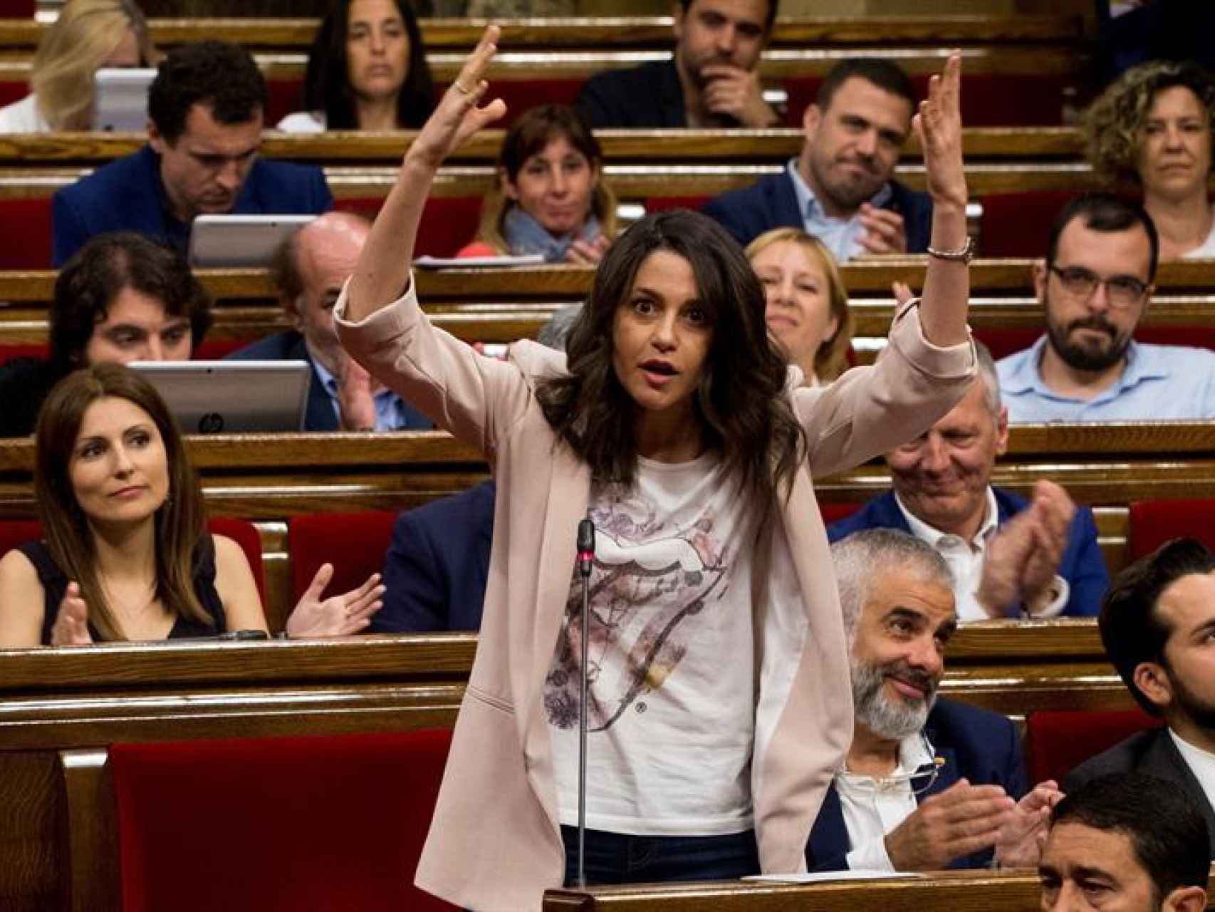 Inés Arrimadas, en el Parlamento catalán durante la sesión de control al Gobierno de este jueves.