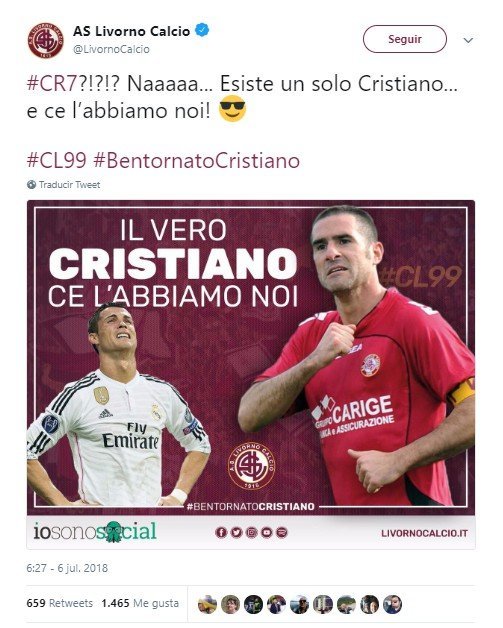 El Livorno presume de tener al único Cristiano.