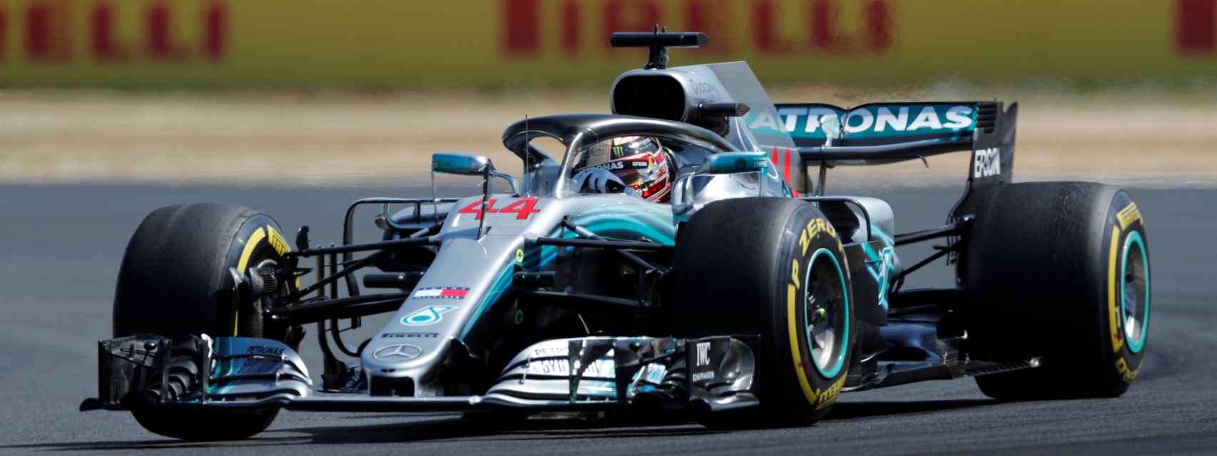 Hamilton durante el Gran Premio de Gran Bretaña de Fórmula 1.