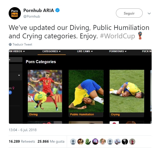 Una página porno se mofa del Mundial de Neymar.