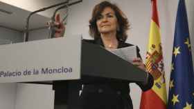 La vicepresidenta del Gobierno, Carmen Calvo, en la Moncloa.