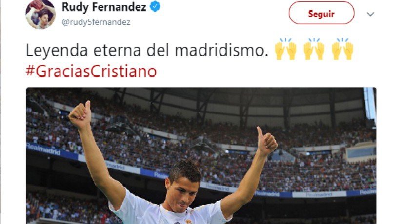 Tweet de Rudy a Cristiano Ronaldo. Foto: Twitter (@rudy5fernandez)