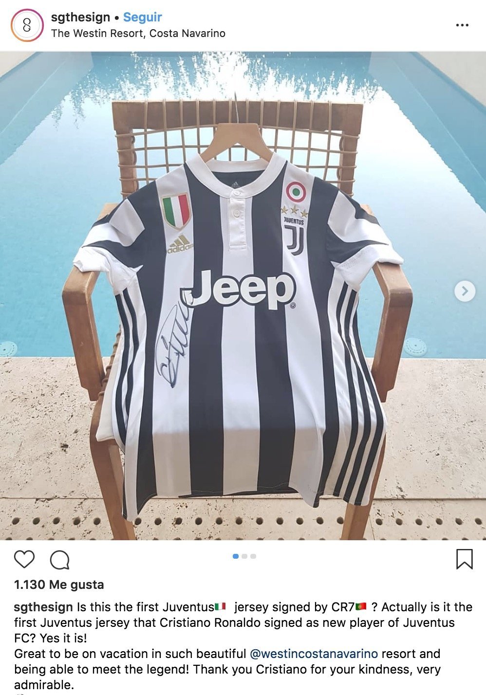 Camiseta Cristiano Ronaldo firmada en el Instagram