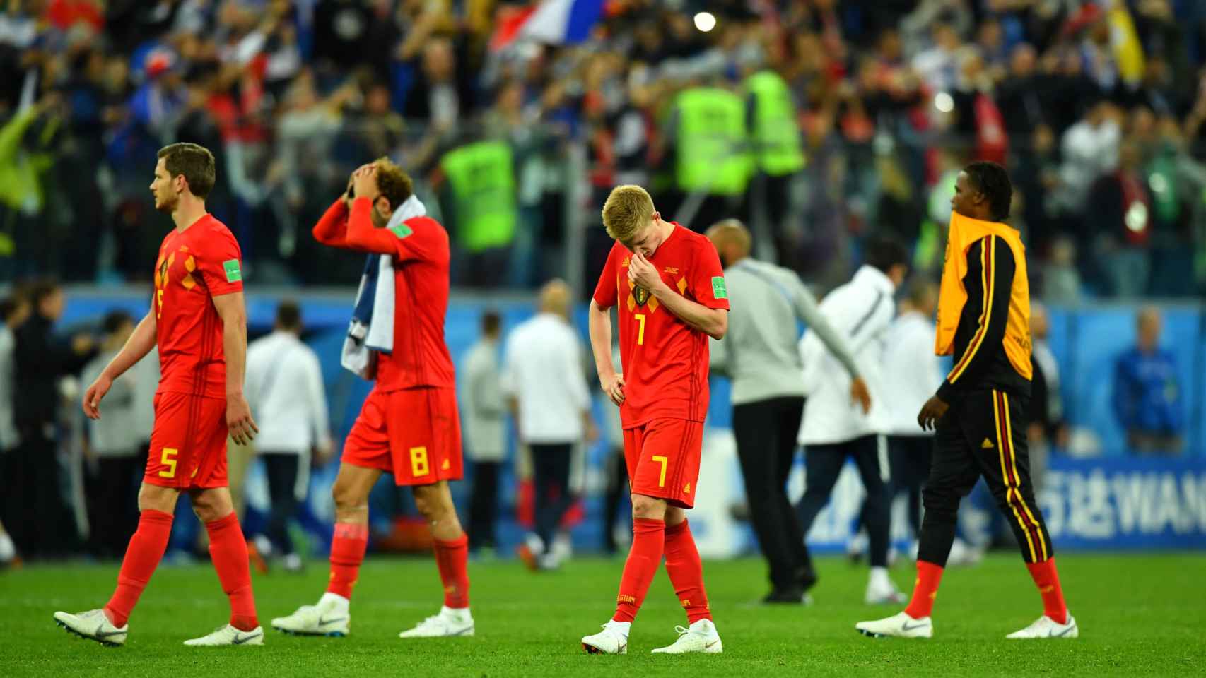 Los jugadores de Bélgica, cabizbajos tras caer en semifinales.