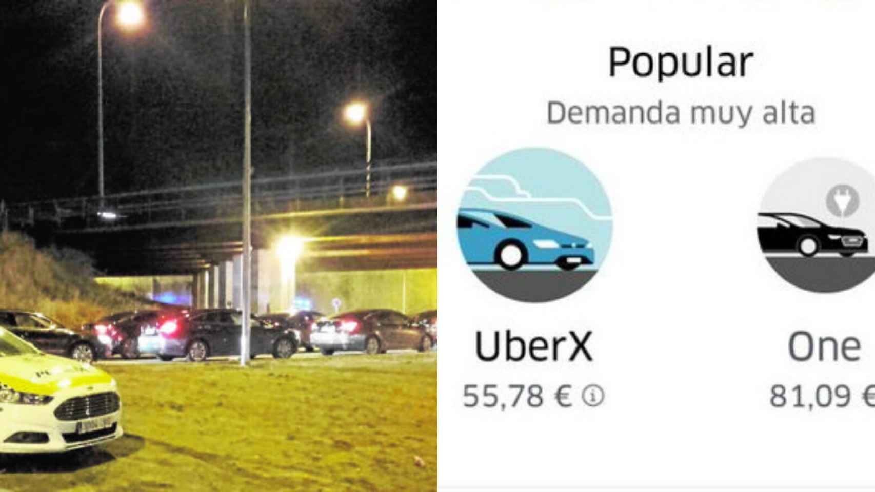 Vehículos de Uber haciendo cola en el Mad Cool junto a las tarifas aplicadas por la compañía.