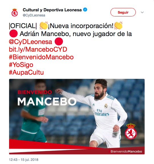 Mancebo abandona el Castilla y ficha por la Cultural y Deportiva Leonesa