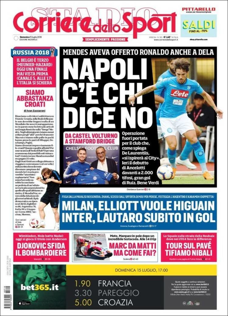 Portada Corriere dello Sport (15/07/2018)