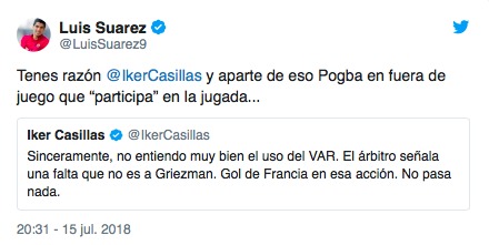 Casillas critica al VAR... ¡y Luis Suárez le responde!