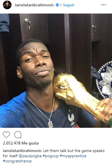 Ibrahimovic felicita a Pogba por el Mundial. Foto: Instagram (@iamzlatanibrahimovic)