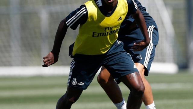 Vinicius durante el entrenamiento del Real Madrid