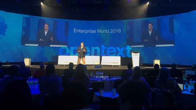 El CEO y CTO de OpenText, Mark Barrenechea, durante su charla en el Enterprise World 2018 en Toronto.