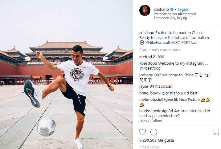 Cristiano Ronaldo dando toque en China.Foto: Instagram (@Cristiano)