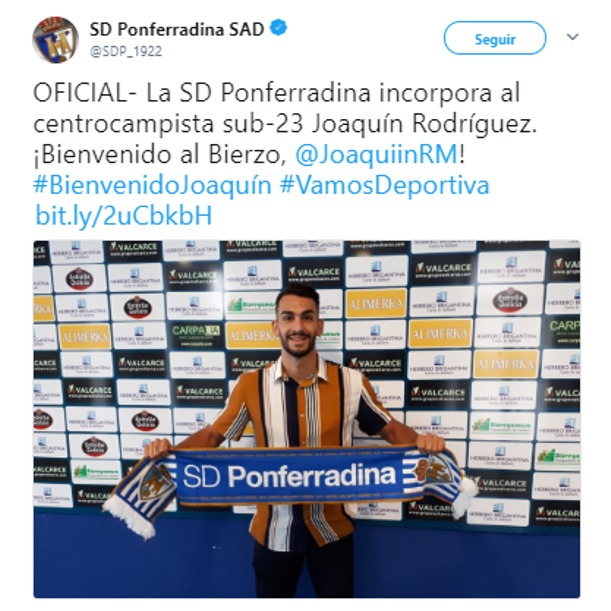 La Ponferradina hace oficial el fichaje de Joaquín Rodríguez