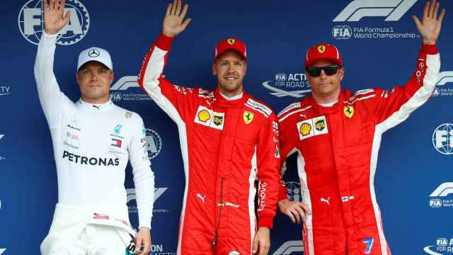 Sebastian Vetttel, Valtteri Bottas y Kimi Raikkonen en la pole del Gran Premio de Alemania