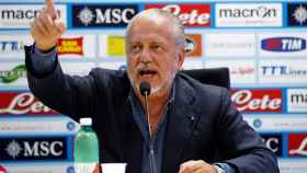 FILE PHOTO: Napoli club Chairman Aurelio De Laurentiis gestures during a news conference in Naples