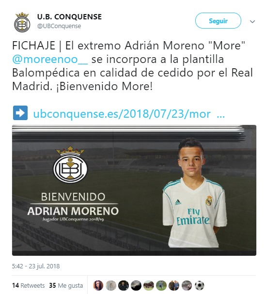 Adrián Moreno se marcha cedido al Conquense