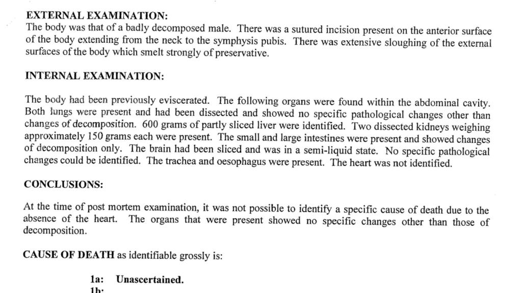 Examen post mortem de Miguel Ángel.